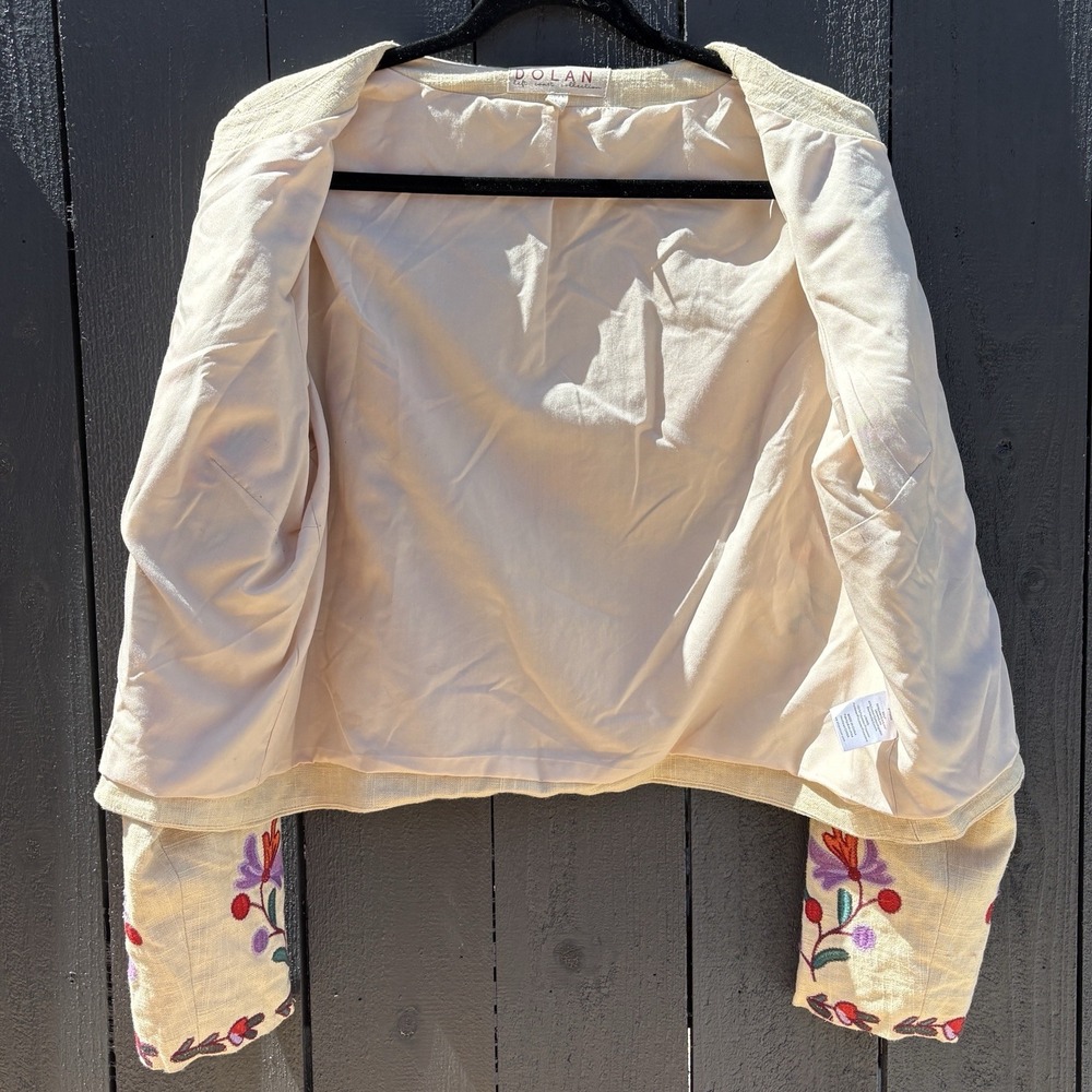 Anthropologie Dolan Boho Folk Art Embroidered Linen Blnd Jacket L Crop Floral - Picture 8 of 12
